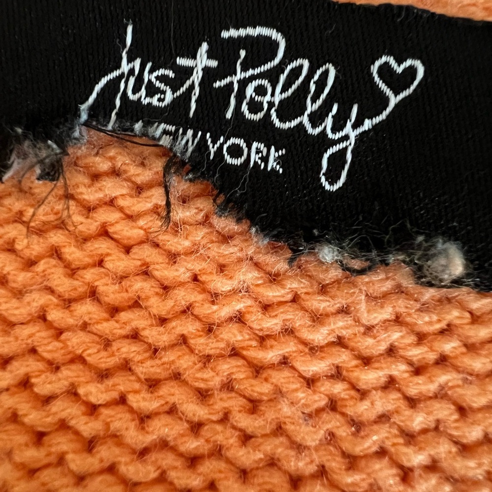 Just Polly Vibrant Orange Daisy Flower Cropped Sweater w/ Fringe - Picture 5 of 6